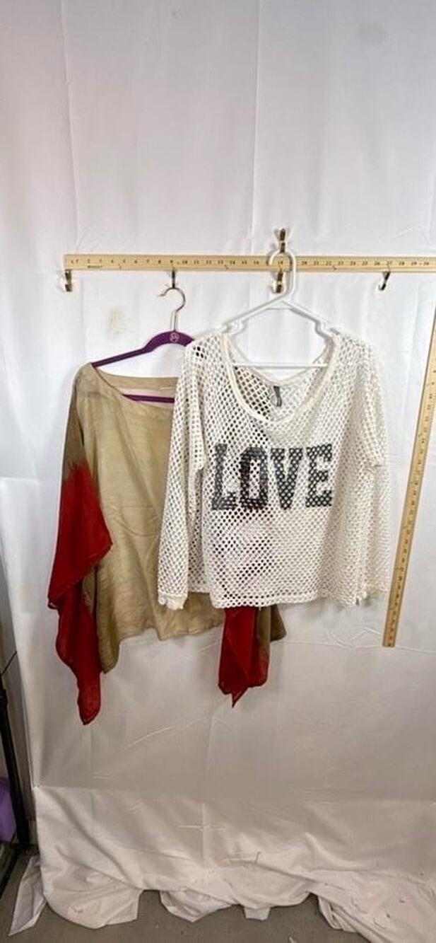 Lot of 2 Women Plus Size 2X Uriert White Mesh Love Top & Boho Poncho Tunic Shirt